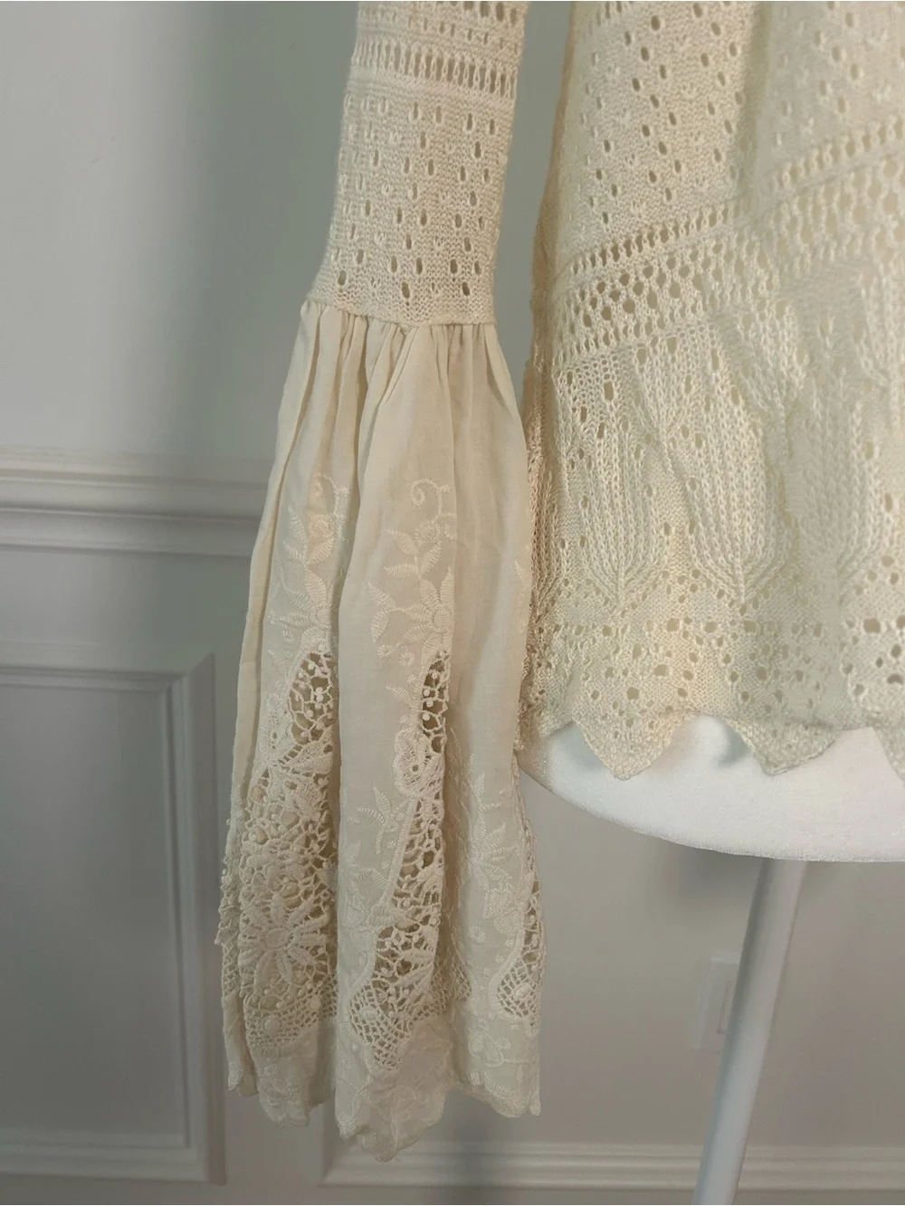 Free People Cream Crochet Lace Bell-Sleeve Top